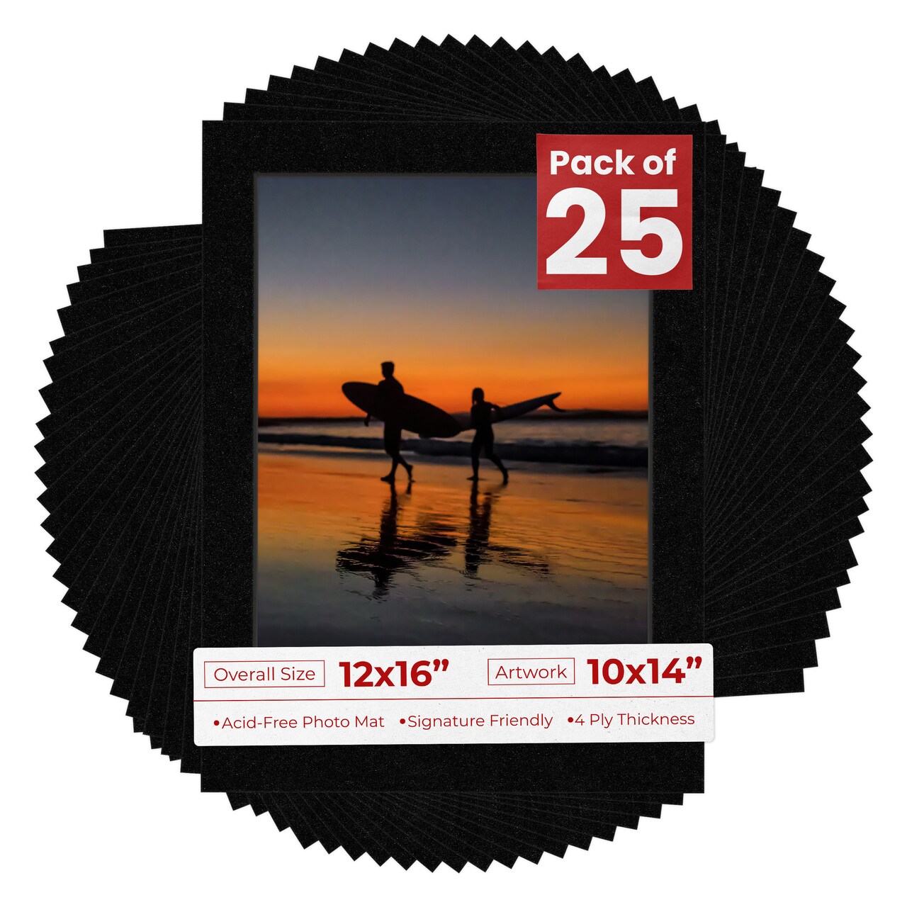 Black with Black Core Mat Board for 12x16 Frames - Fits 10x14 Photos